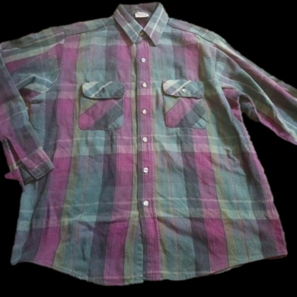 Vtg Five Brother Flannel Mens Long Sleeve Button Down Shirt L Tallman  C… - Picture 1 of 4